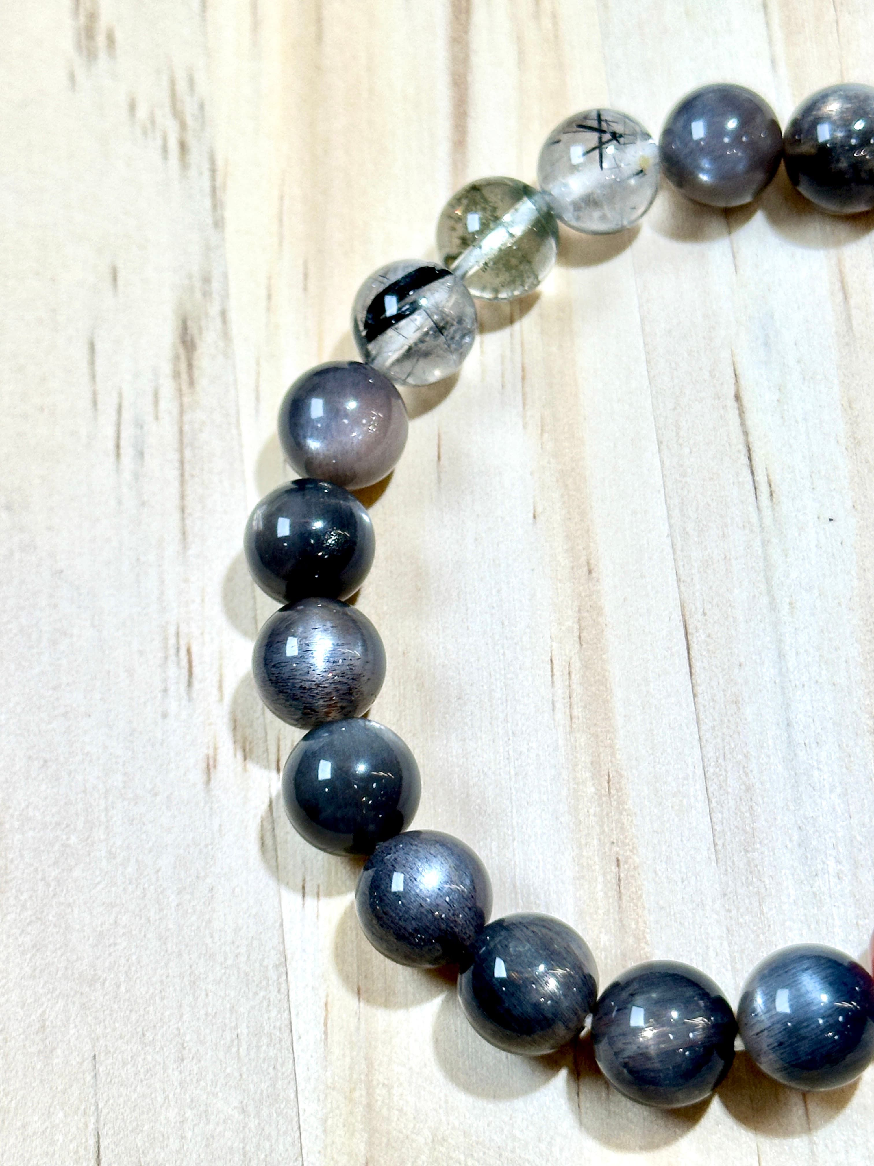 Black-Gold Elestial Quartz × Black Rutilated Quartz × Nanhong Agate