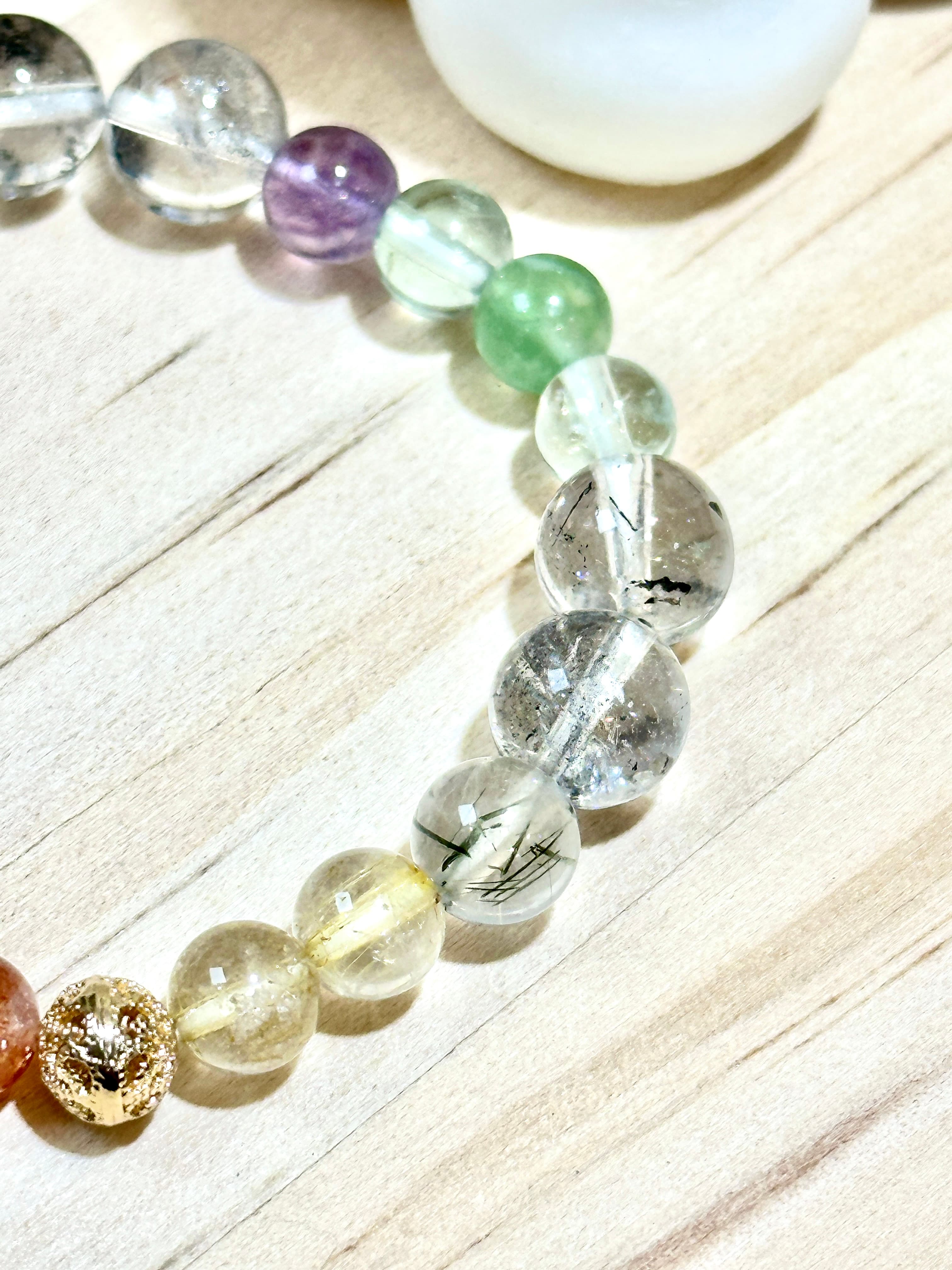 Fluorite × Black Herkimer Diamond × Gold Rutilated Quartz