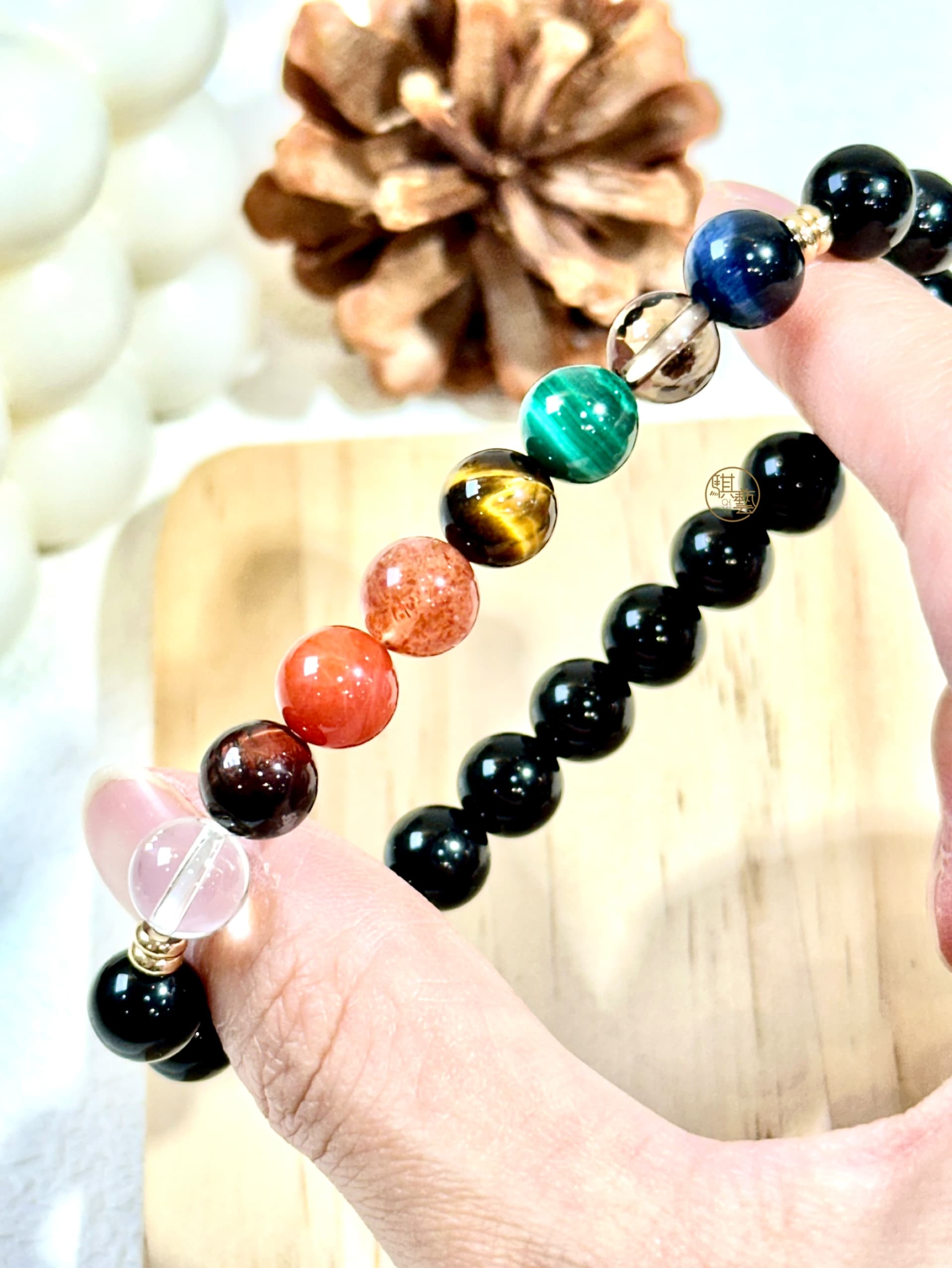 Obsidian × Tourmaline × Gold-Tone Spacer Disc