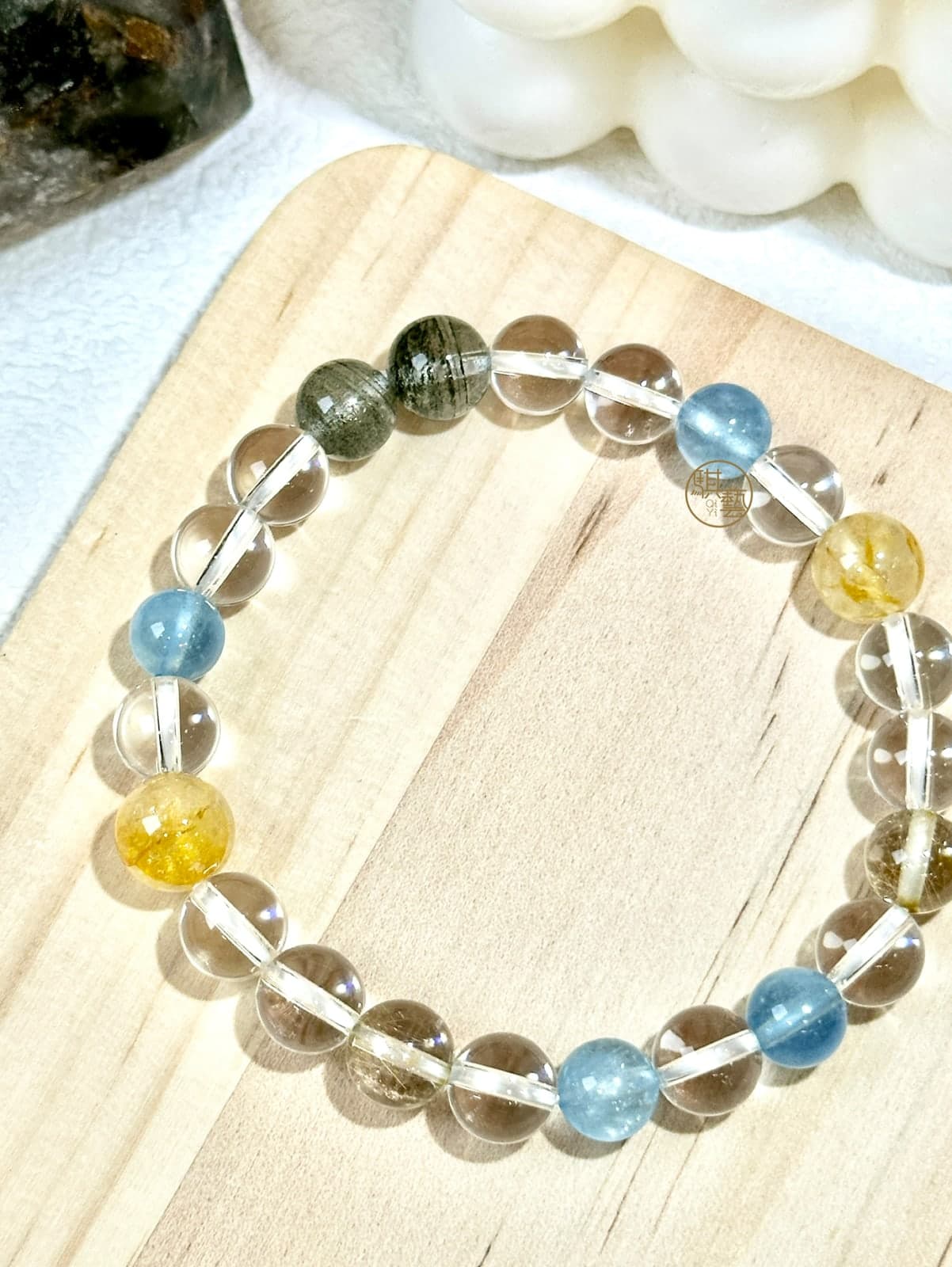 白水晶×海蓝宝×绿幽灵 客人定制手串