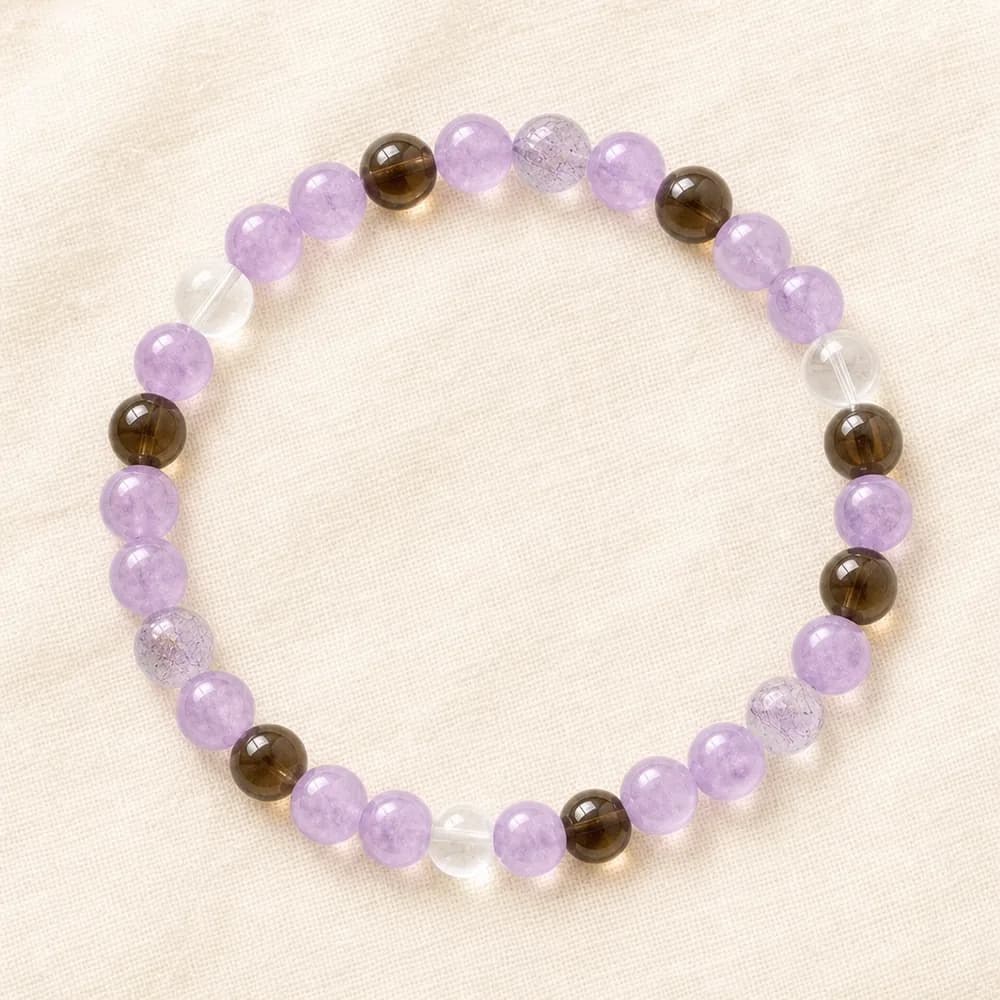 Lilac · Ink Purple Crystal Bracelet — Lavender Amethyst, Smoky Quartz & Purple Phantom Quartz