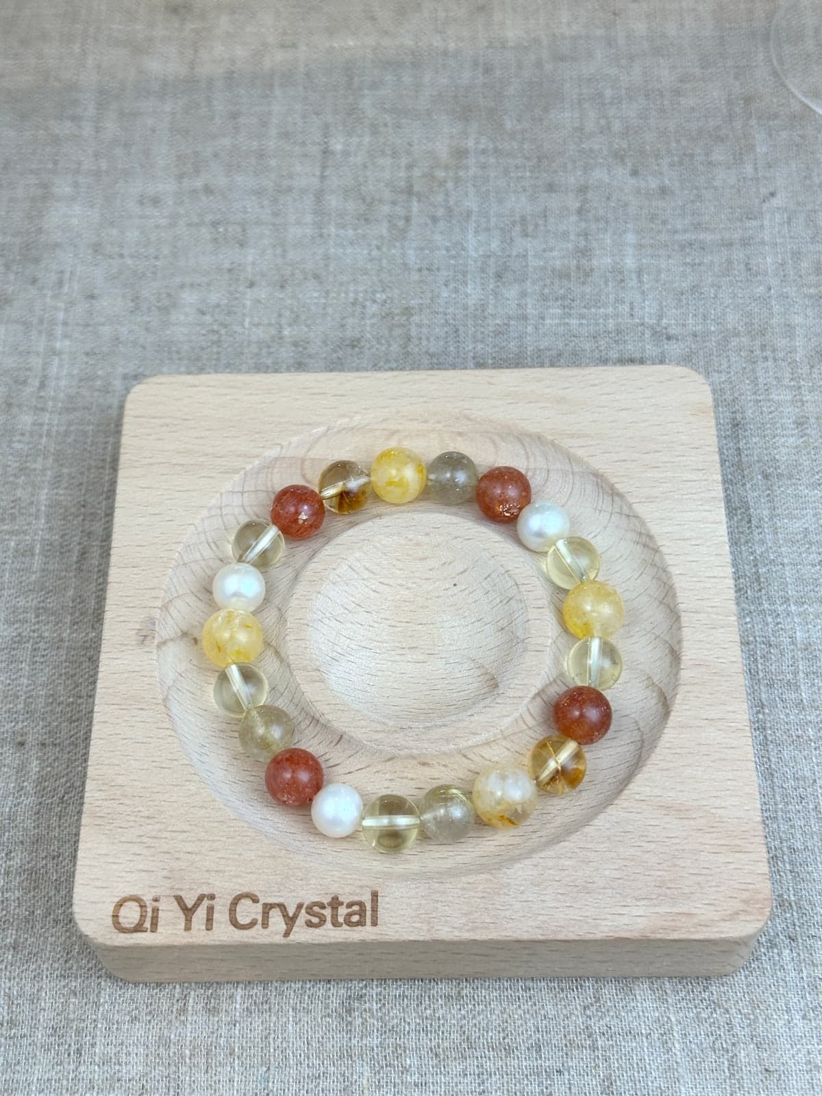 客製單 #125 黃水晶・金草莓太陽石・黃膠花手串出貨前實拍