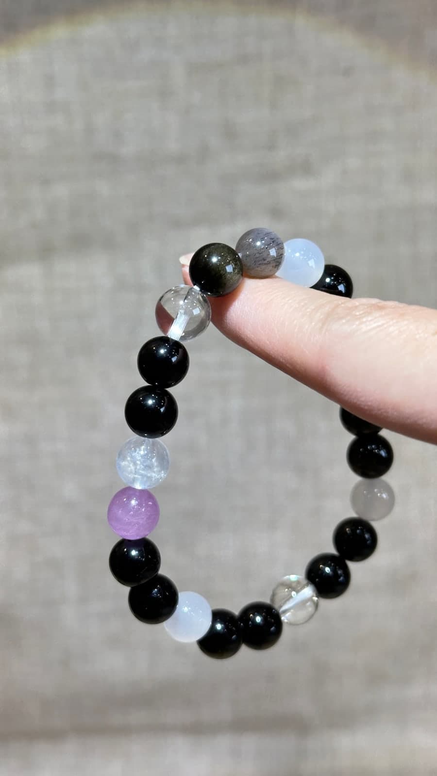 客製單 #81 黑碧璽・金曜石・白水晶手串出貨前實拍